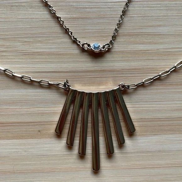 Modern Art Deco‎ Fan Bar Necklace Layered Chain Statement Pendant - Picture 2 of 4